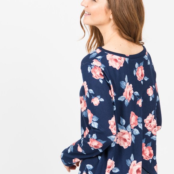 Agnes & Dora Cross Over Sweater Navy Floral NWT - Picture 2 of 2